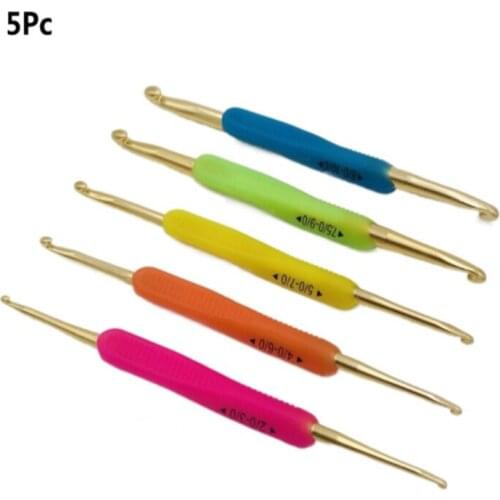 Silicone Handle Gold Double Aluminum Crochet Hooks Knitting Needles DIY Knitting Tool Set Colored Plastic Aluminum Crochet