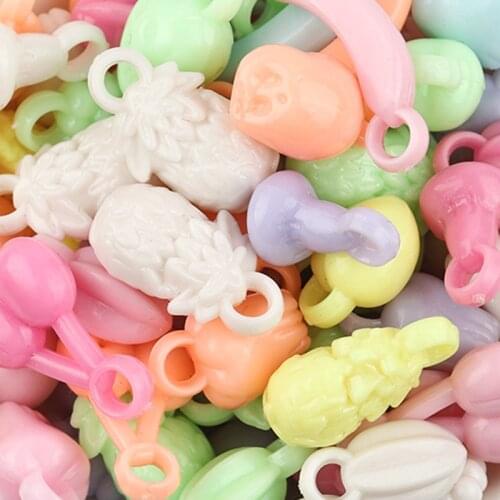 50pcs/lot Fruit Shape Candy Color Mixed Big Hole Plastic CharmS Beads For Jewelry Making Bracelet Necklace Spacer Beads 15mm