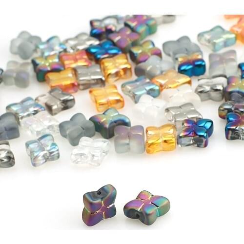 50Pcs Glass Matte Beads Plated Rhombus Flower Shape 10mm Crystal Cross Pendants DIY Making Jewelry Earing Necklace Aceesorries
