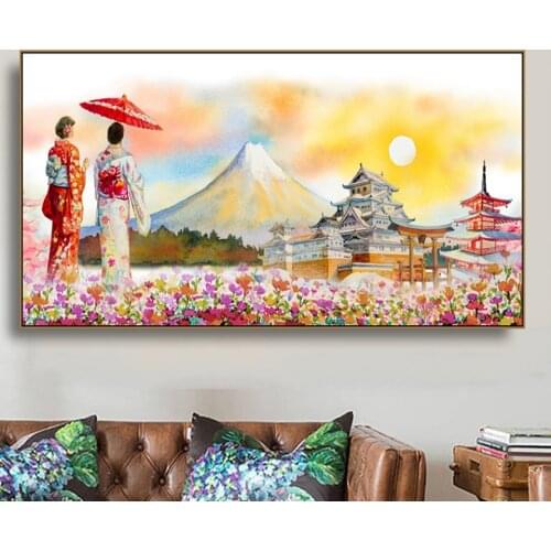 Large Diy Diamond Painting Japanese Style Sakuras Temple Full square round drill 5d Diamond Embroidery mosaic romantic art