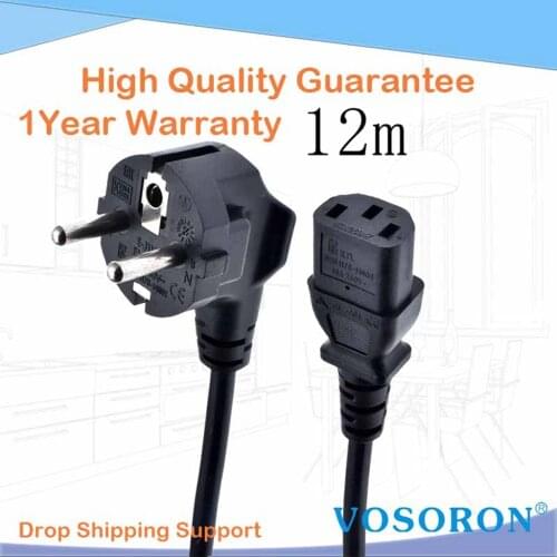 C13 Computer EU Power Cable European Type F Adapter Plug to IEC C13 Extension Cord For Monitor PDU Antminer Printer 12m