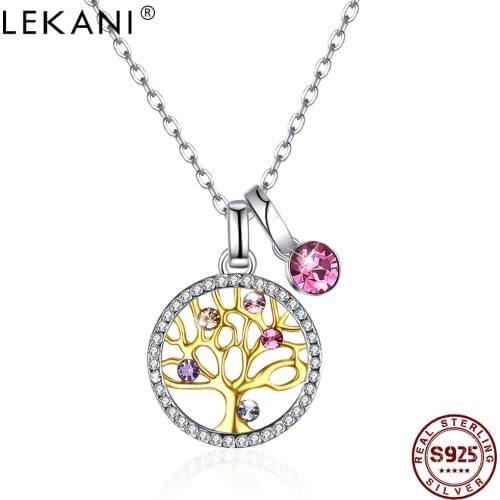 LEKANI 925 Sterling Silver Tree Of Life Necklaces Ladies Fine Jewelry Austria Crystal Women Mom Grandma Girlfriend Birthday Gift