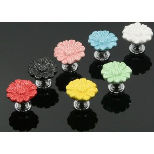 FAST SHIPPING 33MM Colored Chrysanthemum Flower shaped Ceramic Knobs porcelain knob for Kids/ Children Cabinets Cupboard Handle