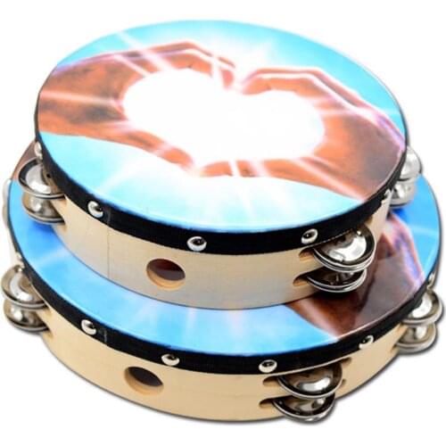 Wooden Handheld Double-row Tambourine Frame Drum for Church Party Dance Prop Adults Kids Percussion