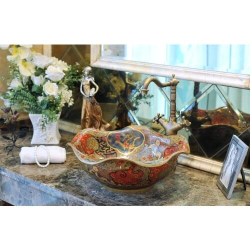 Europe style chinese Jingdezhen Art Counter Top ceramic decorative bathroom basin flower shape white