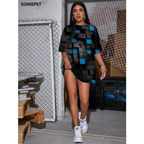 SOMEPET Cube T-shirt Women Geometry Punk Rock Abstract T-shirts 3d Psychedelic Funny T shirts Womens Clothing Short Big Size