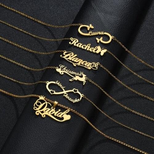 Customized Personalized Stainless Steel Multiple Style Custom Name Necklace Birthstone Crystal Nameplate Hearts Necklace Gifts