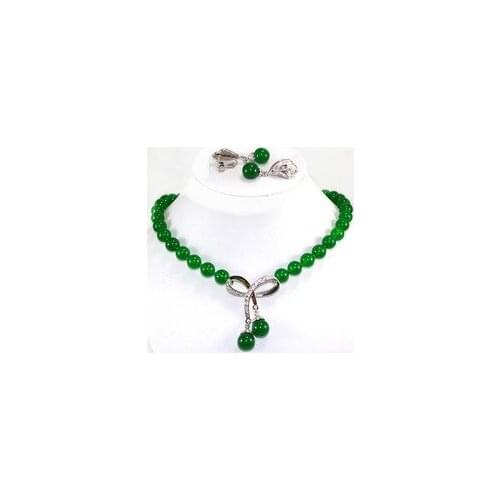 Fine Lovely Wonderful word hot green Malay gem necklace earrings set lady gem womens jewelry noble ladys CZ Luxury Ms. girl