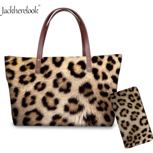 Jackherelook 2Pcs Python/Leopard Shoulder Bag&Wallet Animal Skin/fur Printing Hand bag for Lady Leather Purse Women Coin Handbag