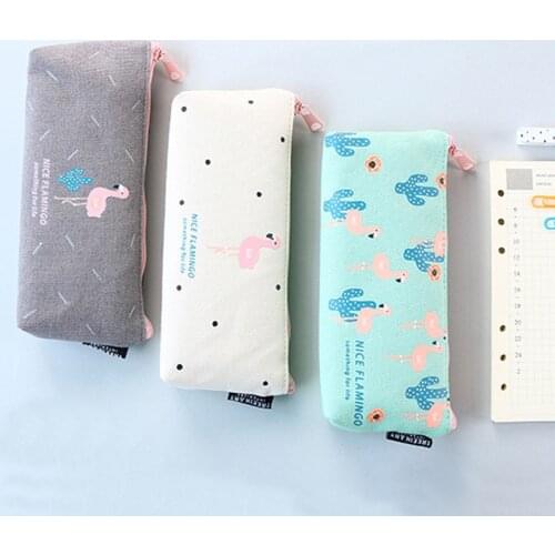 Kawaii Flamingo Pencil Case Cute Canvas Pencil Bag Pen Box Cases For Boys Girls Korean Stationery Office School Supplies