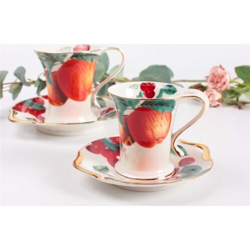 European style coffee cup plate hollow ceramic cup small fresh fruit tea pastoral afternoon tea black tea cup with plate