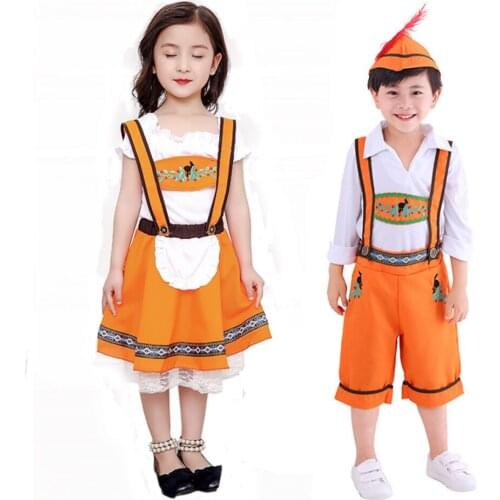 Childrens Day Boy Girl Leather Shorts Oktoberfest Cosplay Costume Stage Performance Uniforms Kids Beer Waiter Maid Dress