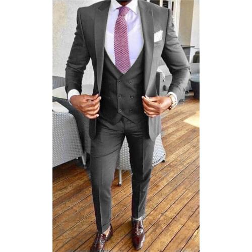 Handsome Groomsmen Peak Lapel Groom Tuxedos Mens Wedding Dress Man Jacket Blazer Prom Dinner (Jacket+Pants+Tie+Vest) A575