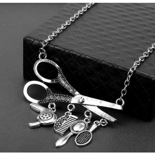 Creative Jewelry Necklace Tools Hair Dryer/Scissor/Comb/Mirror Pendants Necklace Barber Shop Hair Dresser Present Necklace