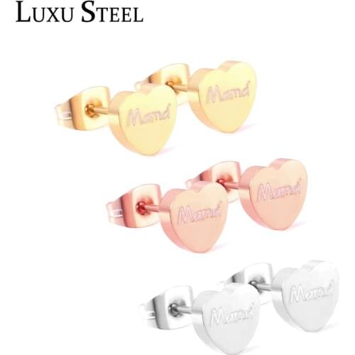 LUXUSTEEL Mother Day Gift 3pairs Earring Sets Mixed Color Engrave Mama Stud Earrings Push Back Jewelry Female Collier Bijoux