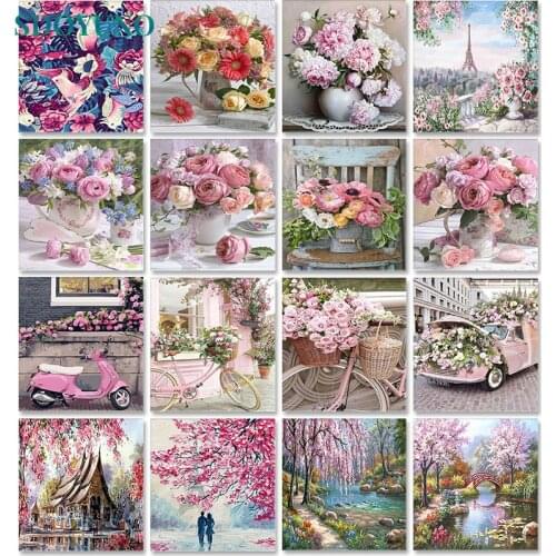 SDOYUNO 60x75cm Painting By Numbers Frameless Flower Paint By Numbers On Canvas DIY Number Painting Scenery Home Decor