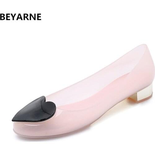 BEYARNE new woman transparent jelly rain shoes lady low heels sandals women girls summer travel beach sandal round toe 36-40 3cm