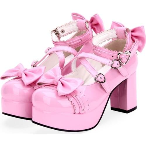 2020 New Japanese Style Lolita Shoes Anime Cosplay Shoes Girls Princess Shoes Women Shoes w/Bowknot Halloween High Heels