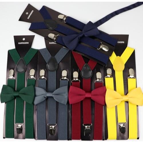Solid Color Mans Belt Polyester Bowtie Set Men Women Suspenders Polyester Y-Back Braces Two Colors Bow Tie Adjustable Elastic