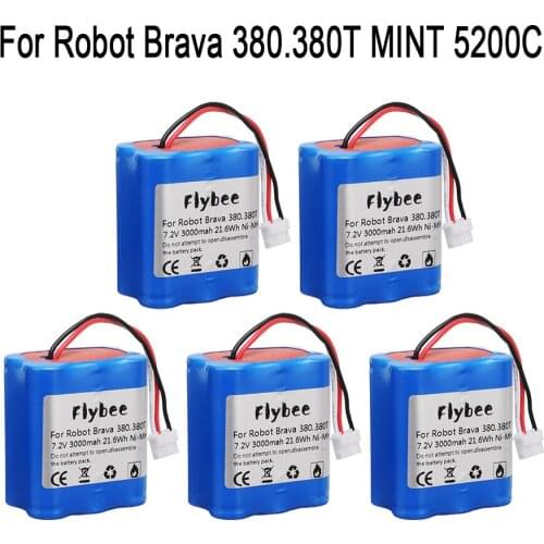 Original 7.2V 3000mah Battery for iRobot Roomba Braava 380 380T Mint 5200c Ni-MH 3000mAh 3.0Ah 7.2v Rechargeable battery 5pcs