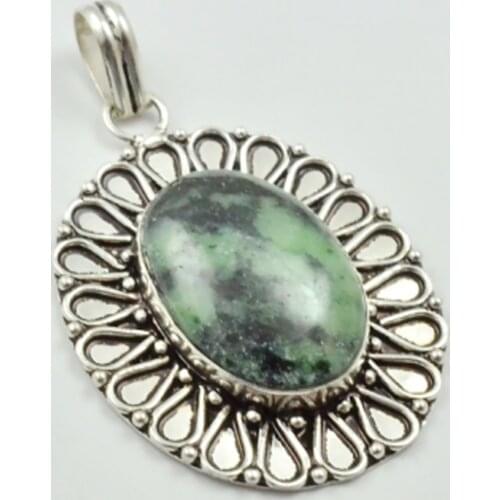 Rubys Zoisite Pendant Silver Overlay over Copper , 58 mm, P3293