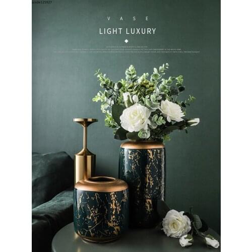 Marble Pattern Gilded Ceramic Vase Simulation Flower Plant Flower Pot Living Room Decoration Art Hydroponic Vase Home Decoration