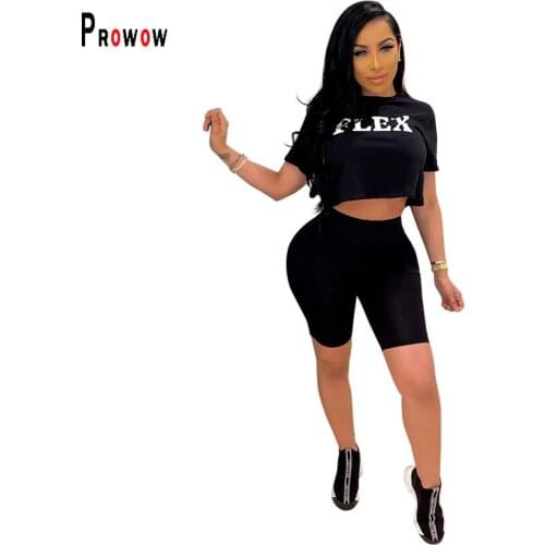 Prowow Sexy Bodycon Women Sport Suits Letter Shirt Shorts Skinny Outfits for Women 2021 New Summer Casual Tracksuits Streetwear