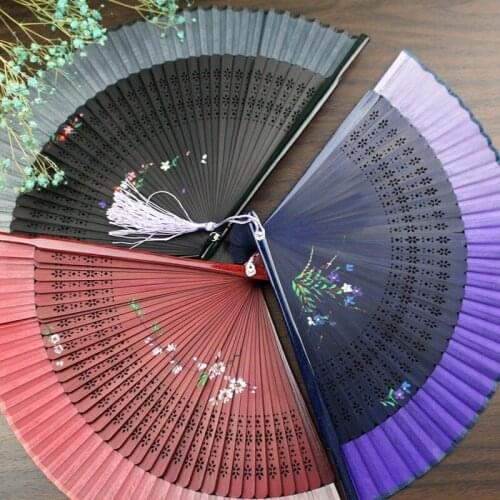 Hand painted folding fan * wedding folding fan * high grade silk female fan * Chinese style gift fan * carving craft fan