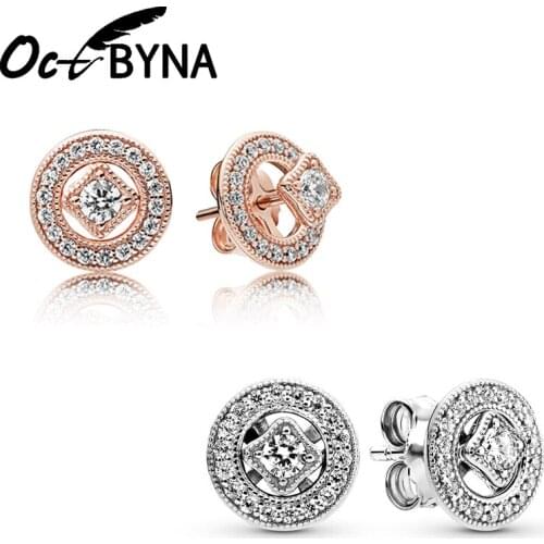 Octbyna Classic Brand Stud Earring For Women High Quality Cubic Zirconia Charm Stud Earring For Female Party Jewelry Gifts
