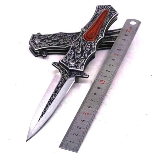 Folding Knife Survival Tactical Knife Combat Camping Outdoor Hunting Pocket Knives EDC Defense Multitool Wood Handle Multi Tools
