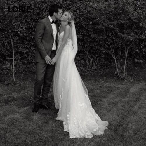 LORIE Boho Wedding Dresses Spaghetti Strap Appliques Lace Gorgeous Wedding Gown Open Back Lace Bridal Dress 2021 suknia ślubna