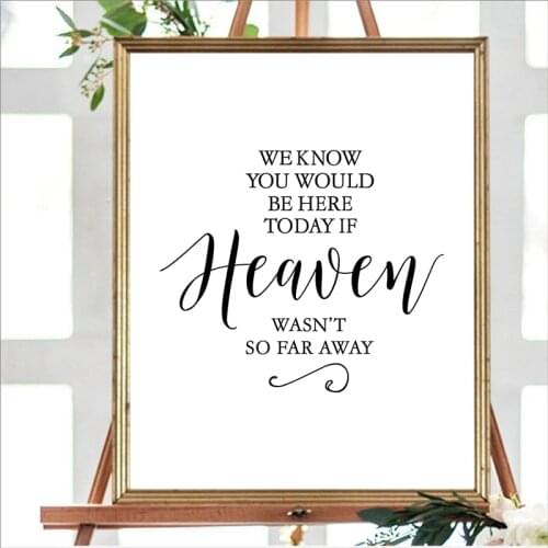Wedding Decoration Prints Poster We Know You Would Be Here Today If Heaven Wasn't So Far Away Canvas Painting WEDDING sign Decor
