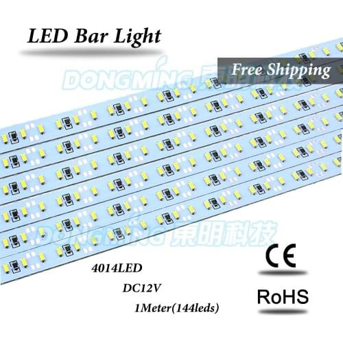SMD 4014 led strip 100cm*35pcs free shipping led luces Bar Double Row LED 4014 Hard Strip Light 144 LEDS White/cool white 12V