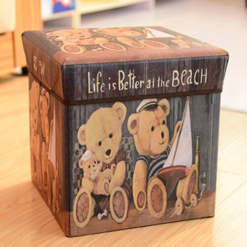 Toy Bin Storage Stool Fabric Shoes Stool Storage Box Folding Ottoman Seat Stool Bench Box Storage Organizer Kid Chair Foot Stool