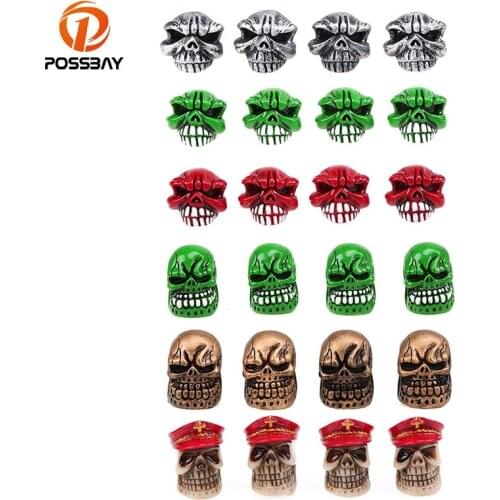 POSSBAY Universal Skull Car Wheel Tire Valve Caps Motorcycle Bicycle Air Cover Green Skull Punisher Auto Airtight Stems Cover