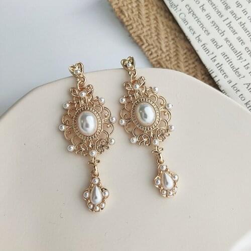 Vintage Court Baroque Pearl Earrings Ear Stud Classical Elegant Pierceless Ear Clip Pin Ear Stud