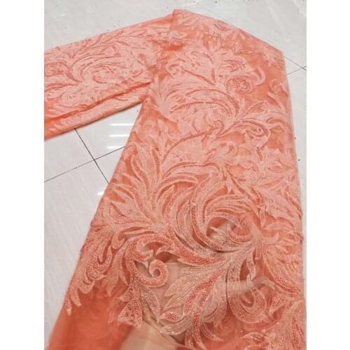 Embroidery Mesh Lace Fabrc 2021 High Quality Lace With Beads African Nigerian Tulle Lace Fabric French Net Lace For Party 5yards