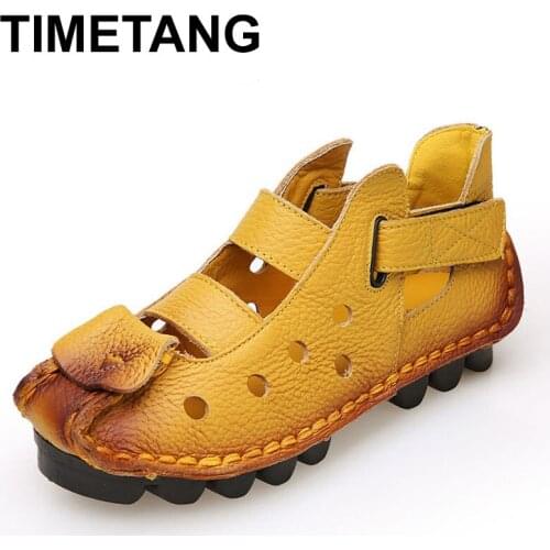 TIMETANG Soft Genuine Leather Pigskin Bottom Flat Shoes Leather Shoes Personality Vintage Handmade Solid Casual Women Shoes