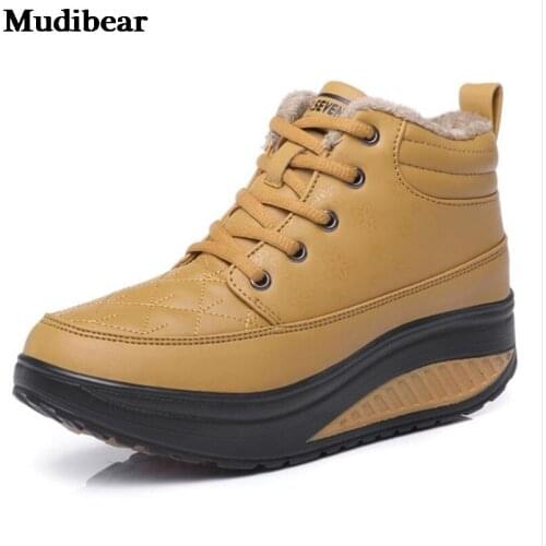Mudibear Women boots winter sneakers travel boots solid color round toe women snow boot Increase antiskid sneakers