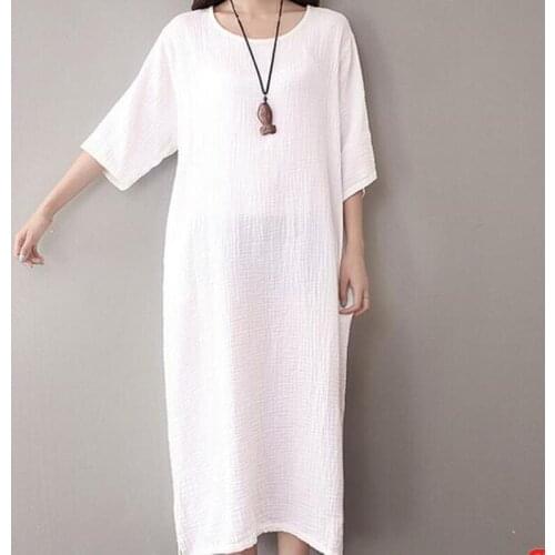Women Elegant cotton linen Dress 2020 Ladies Casual Loose Solid Half Sleeve O Neck large size dress,plus size dress M-6XL