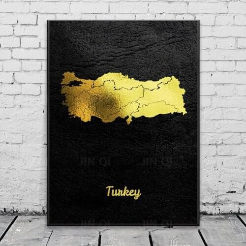 Golden Map Art Turkey Canvas Poster Home Decor Painting Frame For Living Room Framework Artwork