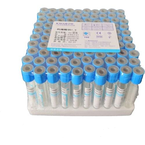 100pcs Blood collection coagulation sodium citrate plastic tube sterile negative pressure vacuum blue cap anticoagulant PRP tube