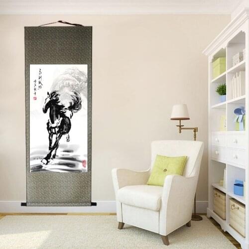 140CM large # TOP ART- 2020 home office business efficacious FENG SHUI Talisman Auspicious Lucky Success HORSE hanging painting