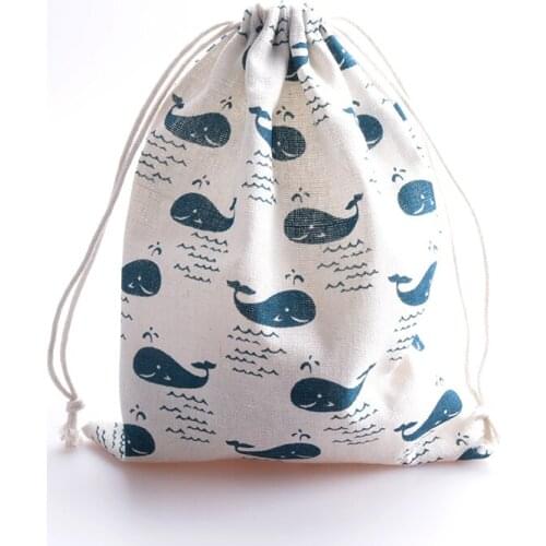 2pcs 3Sizes Cotton Blue Lingcod Dolphin Jewelry Beads Storage Bag Jewelry Pouches Rectangle Gift Bag