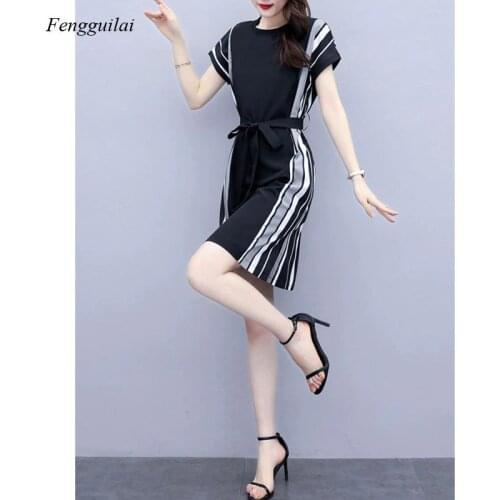 2021 New Womens Short-Sleeved Dress Plus Size Womens Tight-Fitting Casual Plus Size Womens Dress Korean Fashion