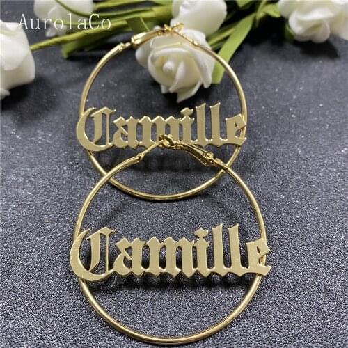 AurolaCo 30mm-100mm Custom Hoop Earrings Date Name Custom Earrings Stainless Steel Twist Hoop Earring Weddings Party Jewelry