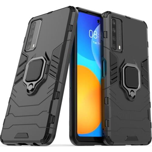 Magnetic Metal Ring Bracket Armor Shockproof Case For Huawei P Smart 2021 Y7A Hybrid Rugged Hard PC Soft TPU Bumper Back Cover