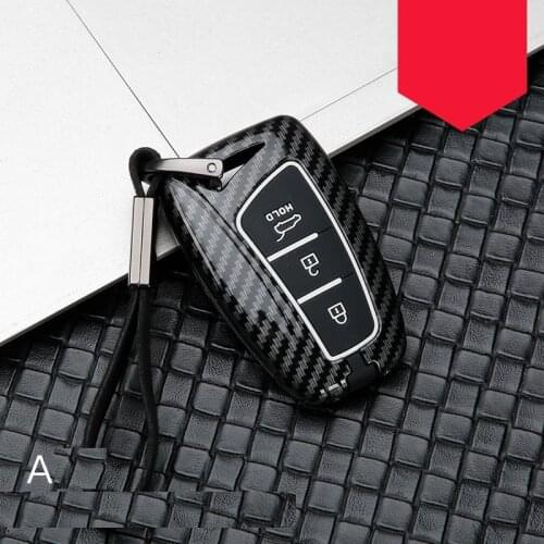 Carbon Alloy+Silicone Car Key Case For Hyundai Santa Fe Grand ix45 Centennial Genesis Remote Control Shell Cover Keychain Bag