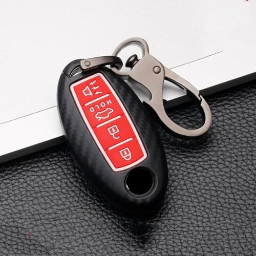 Carbon Car Key Cover Case Chain For Nissan Versa Maxima Rogue Armada Sentra Qashqai X-Trail For Infiniti FX35 QX50 Accessories