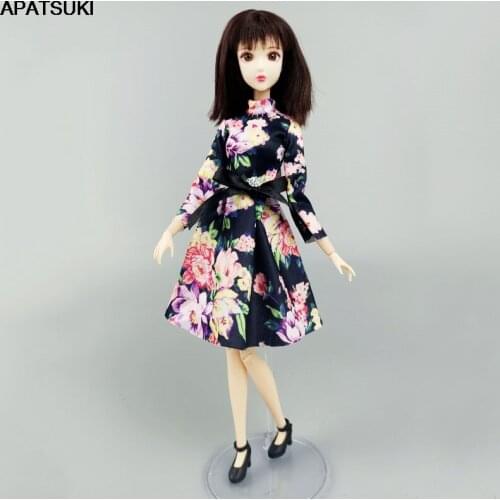 Black Flower Floral Fashion Doll Dress For Barbie Doll Clothes Outfits Dancing Costume Party Gown For 1/6 BJD Dolls Kids Toys
